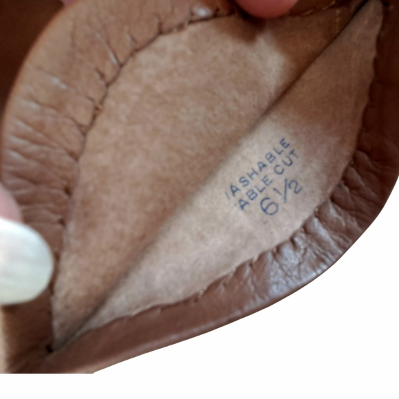 Vintage Opera Gloves Set of 2 Brown Leather /Off White Crenlon Crescendoe Nylon - Picture 7 of 13